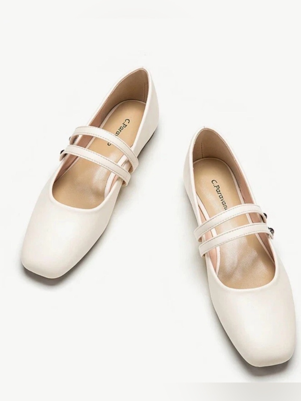C.Parvano Ivory Cream Double-Strap Ballet Flats Clara C. Parvano
